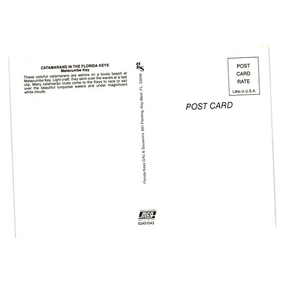 Florida Keys Catamarans Beach Scene Vintage Postcard Vacation Ocean Tourism Boat - Picture 2 of 2